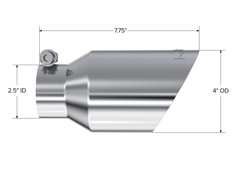 MBRP Punta universal 4 in OD Dual Wall Angled 2.5 in entrada 8 in longitud T304