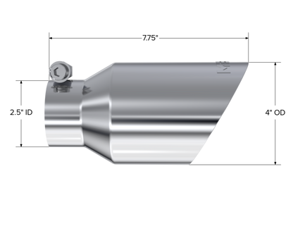 MBRP Punta universal 4 in OD Dual Wall Angled 2.5 in entrada 8 in longitud T304