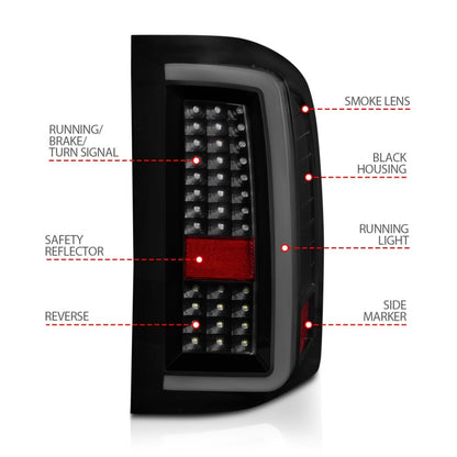 ANZO 2007-2013 Chevrolet Silverado 1500/ 2500/ 3500 Lanternas traseiras de LED com barra de luz Caixa preta fumaça