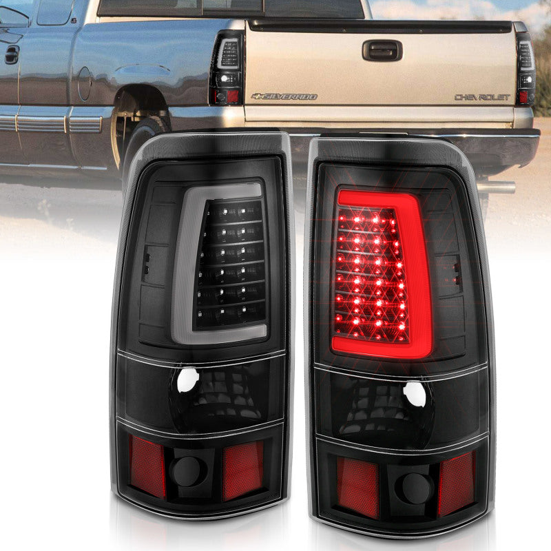 ANZO 2003-2006 Chevy Silverado 1500 Luces traseras LED estilo tablón negro con lente transparente