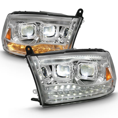ANZO 2009-2018 Projetor Dodge Ram 1500 Led Plank Style Switchback HL Halo Chrome Amber (estilo OE)