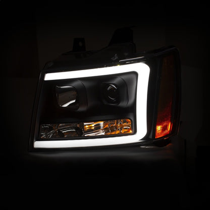 Faróis projetores ANZO 07-14 Chevy Tahoe com design estilo prancha preto com âmbar