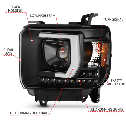 ANZO 2014-2015 Gmc Sierra 1500HD projetor estilo prancha farol preto com drl