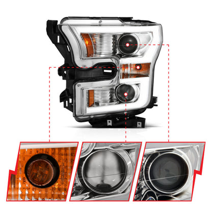 ANZO 2015-2017 Ford F-150 Projetor Faróis c/ Plank Style Switchback Cromado c/ Âmbar