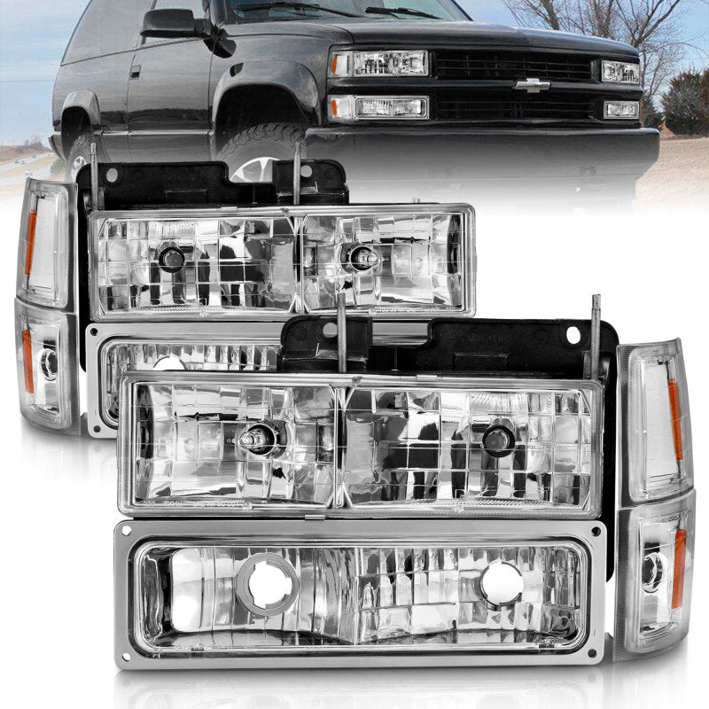 ANZO 88-98 Chevrolet C1500 Crystal Headlights Chrome w/ Signal and