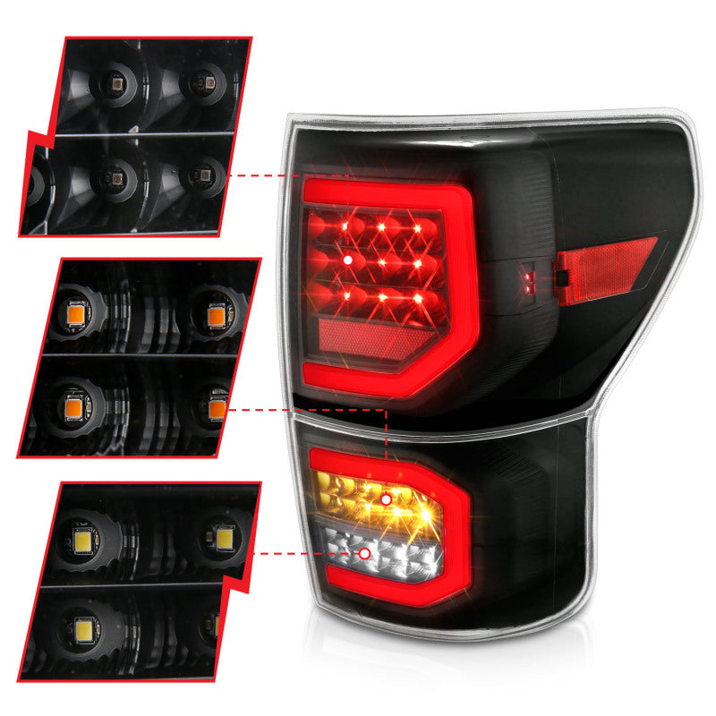 ANZO 2007-2013 Toyota Tundra Lanternas traseiras de LED estilo prancha pretas com lentes transparentes
