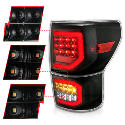 ANZO 2007-2013 Toyota Tundra Lanternas traseiras de LED estilo prancha pretas com lentes transparentes