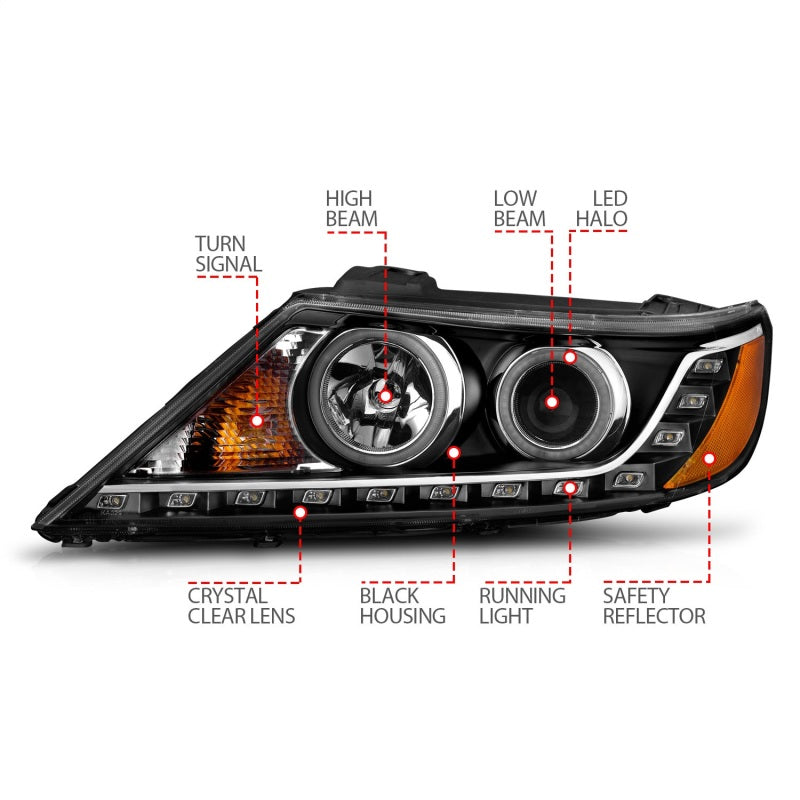 ANZO 2011-2013 Kia Sorento Projetor Faróis c/ Halo Black (CCFL)