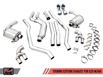 AWE Tuning 2019+ BMW M340i (G20) Escape de edición Touring no resonante - Puntas plateadas cromadas cuádruples