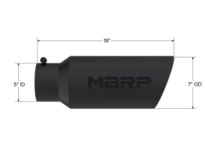 Punta universal MBRP 7 in OD Extremo enrollado 5 in entrada 18 in largo Negro