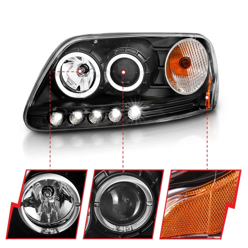 ANZO 1997.5-2003 Ford F-150 Projetor Faróis c/ Halo e LED Preto 1pc