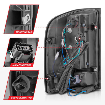 ANZO 2007-2013 Chevrolet Silverado 1500/ 2500/ 3500 Lanternas traseiras de LED com barra de luz Caixa preta fumaça