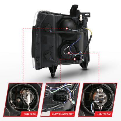 Projetor ANZO 2007-2013 Chevy Silverado 1500 estilo prancha cromado âmbar
