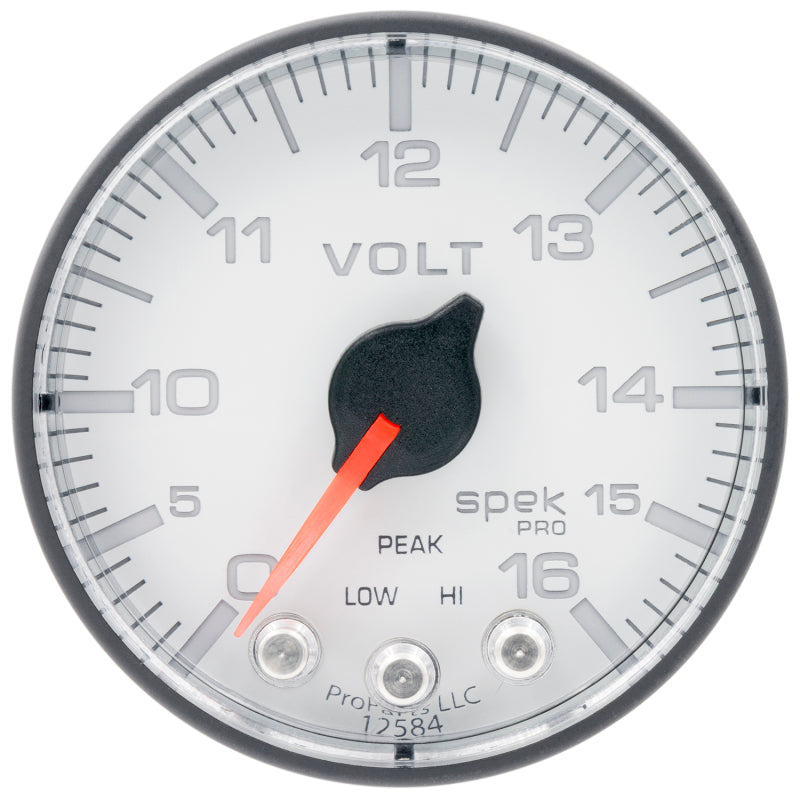 Autometer Spek-Pro Gauge Voltmeter 2 1/16in 16V Stepper Motor W/Peak & Warn  Wht/Blk