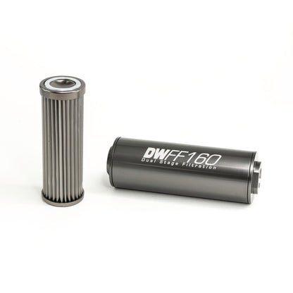 DeatschWerks Kit de carcasa de filtro de combustible en línea universal de acero inoxidable 8AN 10 micras (160 mm)