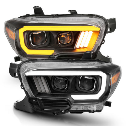ANZO 2016-2017 Toyota Tacoma Faros delanteros proyectores con estilo tablón Switchback negro con ámbar