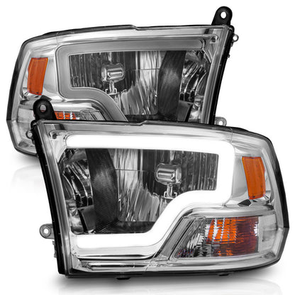 ANZO 2009-2018 Dodge Ram 1500/ 2500/ 3500 Faróis de cristal com barra de luz carcaça cromada