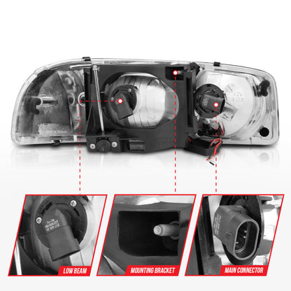 Faróis Anzo 99-17 GMC Sierra/Denali preto âmbar (com barras de luz C)