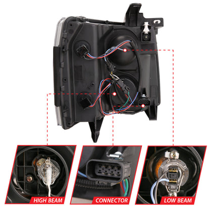 ANZO 07-13 Chevrolet Silverado 1500 Faros delanteros estilo tablón proyector negro con ámbar