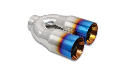 Vibrantes puntas de acero inoxidable redondas de 2,5 pulgadas de diámetro interior dual de 3,5 pulgadas de diámetro exterior (doble pared, corte recto) con acabado azul quemado