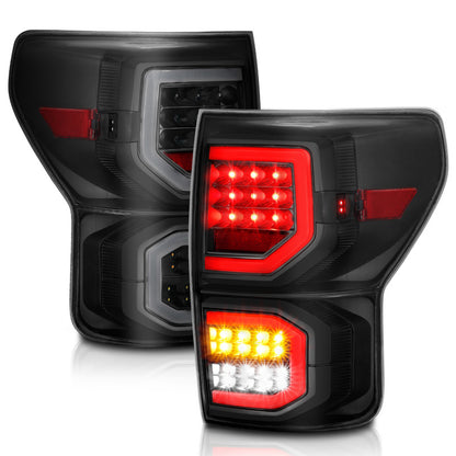 ANZO 2007-2013 Toyota Tundra Lanternas traseiras de LED estilo prancha pretas com lentes fumê