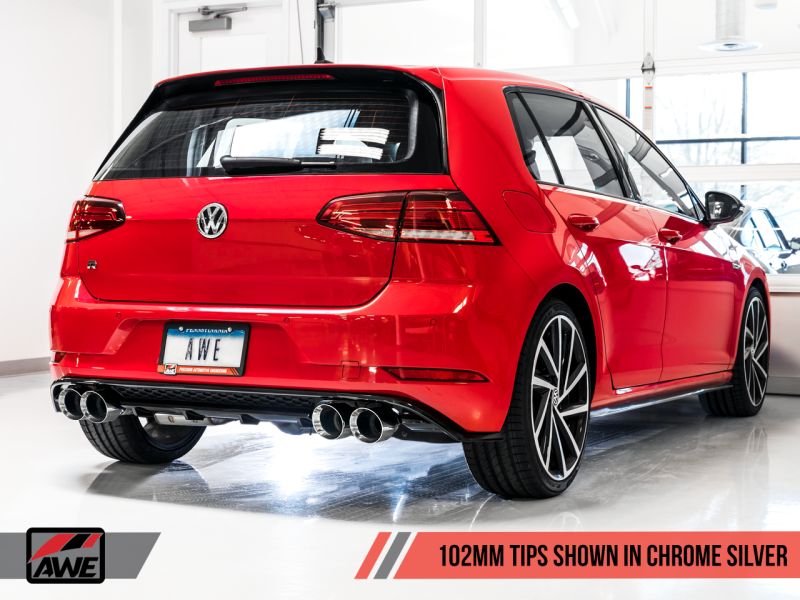 AWE Tuning Volkswagen Golf R MK7.5 SwitchPath escape con puntas plateadas cromadas 102 mm