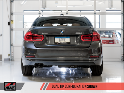 AWE Tuning BMW F3X 28i / 30i Touring Edition Eixo traseiro Escape de um lado - Pontas pretas de 80 mm