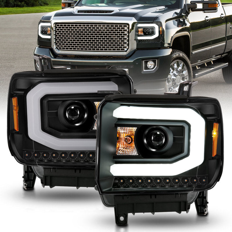 ANZO 2014-2015 GMC Sierra 1500 Proyector Faros delanteros con barra de luz carcasa negra (tipo halógeno)