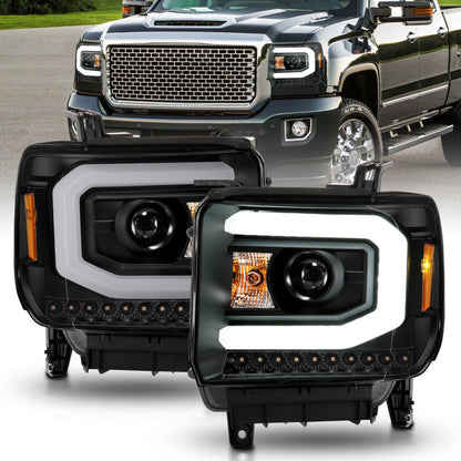 ANZO 2014-2015 GMC Sierra 1500 Proyector Faros delanteros con barra de luz carcasa negra (tipo halógeno)