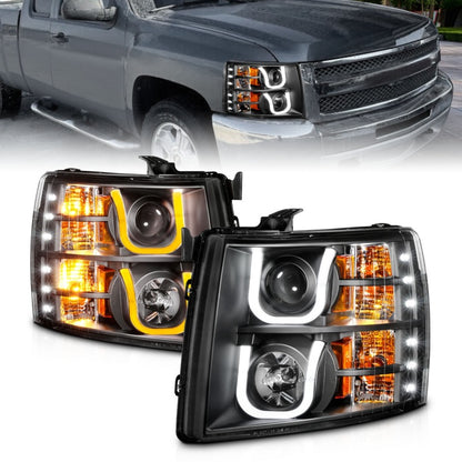 ANZO 2007-2013 Chevrolet Silverado 1500/2500 Faróis projetores c/ U-Bar Switchback preto c/ âmbar