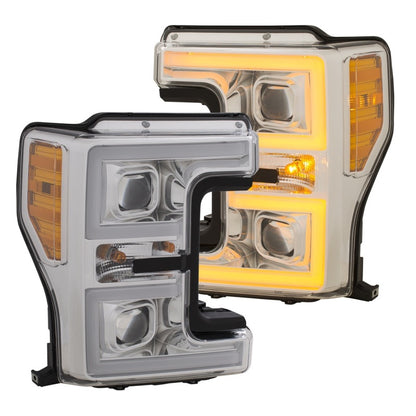 Faróis de LED ANZO 17-18 Ford F-250 Super Duty Plank-Style Farol de LED cromado (par)