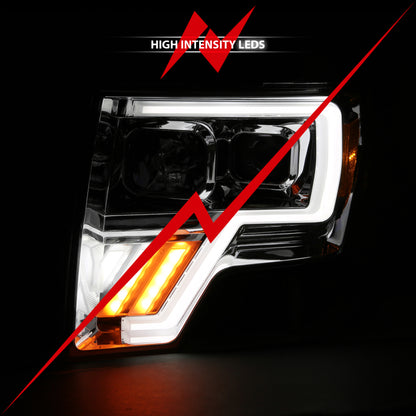 Projetor ANZO 2009-2013 Ford F-150 Barra de luz G4 Switchback HL Chrome Amber
