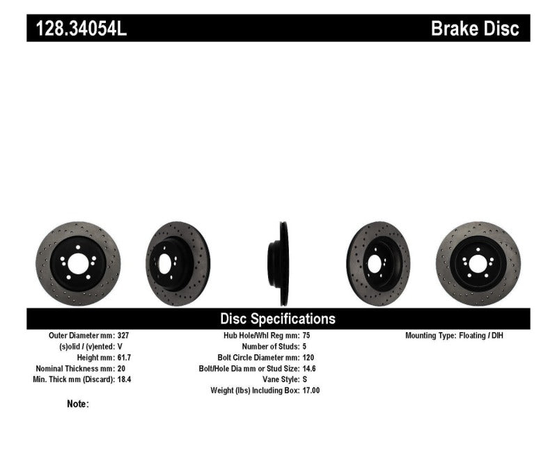 StopTech 01-07 BMW M3 (E46) / 00-04 M5 (E39) Rotor traseiro esquerdo perfurado