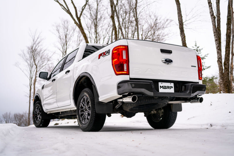 MBRP 19-20 Ford Ranger 2.3L 3in Dual Split Rear Outlet 4in OD Tips Black Coated Cat Back Escape