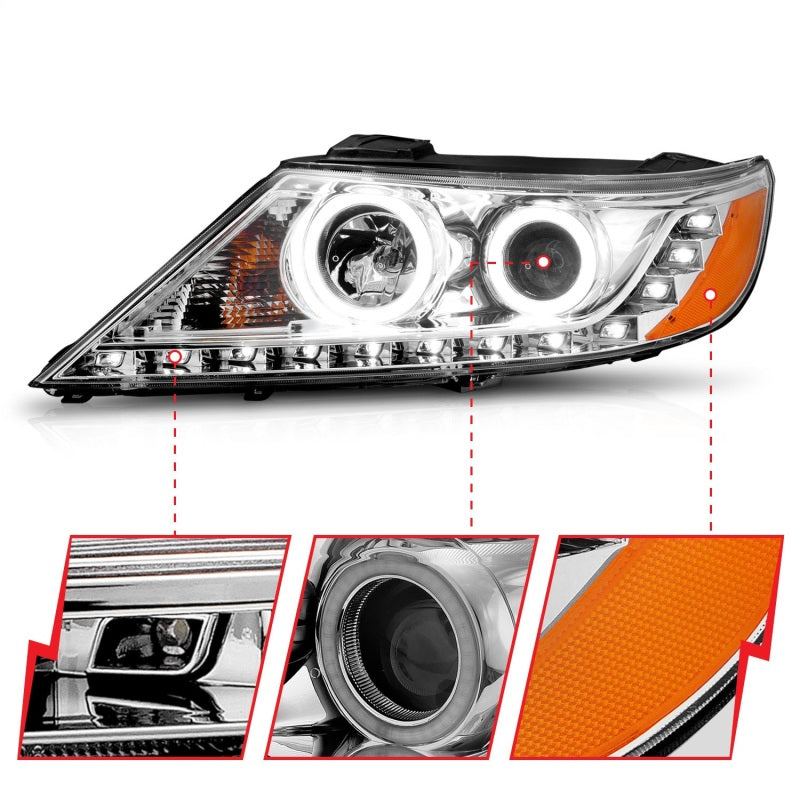 ANZO 2011-2013 Kia Sorento Projector Headlights w/ Halo Chrome