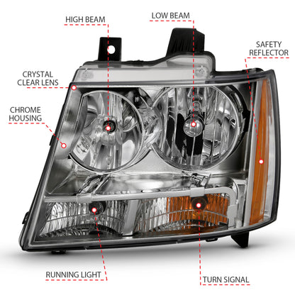 ANZO 2007-2014 Chevy TahOE farol de cristal cromo âmbar (OE)