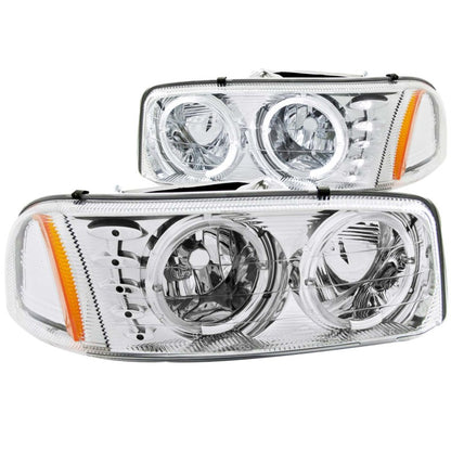 ANZO 1999-2006 Gmc Sierra 1500 Faróis de cristal com halo e LED cromado