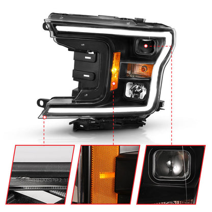 ANZO 2018-2019 Ford F-150 Projector Plank Style HL Black Amber (Sem Switchback)
