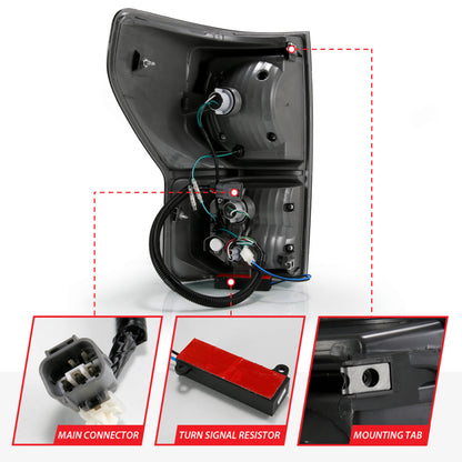 ANZO 2007-2013 Toyota Tundra Lanternas traseiras de LED estilo prancha pretas com lentes fumê