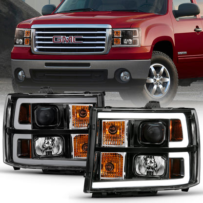 Projetor ANZO 2007-2013 Gmc Sierra 1500 Farol Estilo Plank Preto com Lente Transparente Âmbar
