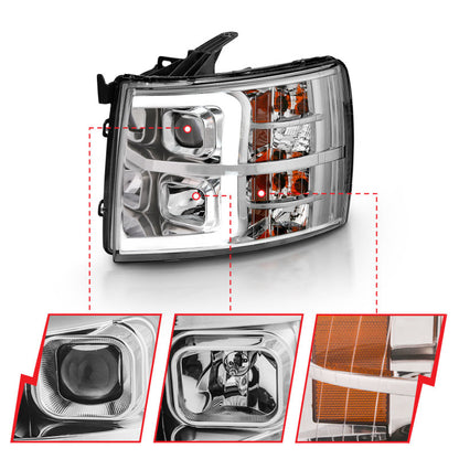 Projetor ANZO 2007-2013 Chevy Silverado 1500 estilo prancha cromado âmbar