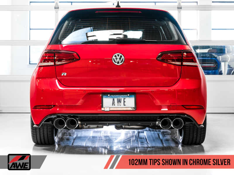 AWE Tuning Volkswagen Golf R MK7.5 SwitchPath escape con puntas plateadas cromadas 102 mm
