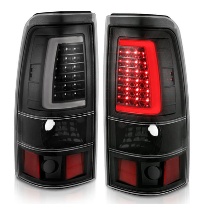 ANZO 1999-2002 Chevy Silverado 1500 LED lanternas traseiras estilo prancha preto com lentes transparentes