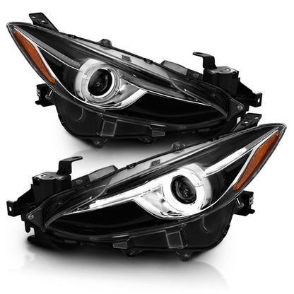 Faros delanteros proyectores ANZO con halo negro con ámbar 14-17 Mazda 3