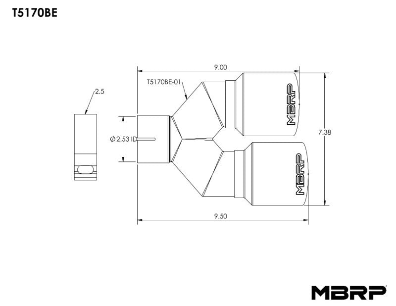 MBRP Universal T304 SS Punta final quemada doble 3,5 pulg. DE/2,5 pulg. Entrada