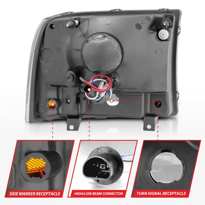 ANZO 2000-2004 Ford Excursion Faróis de cristal preto com LED 1pc