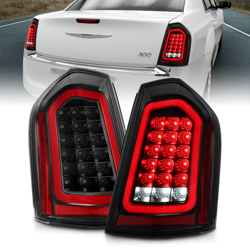 Lanternas traseiras de LED ANZO 11-14 Chrysler 300 pretas com sequencial