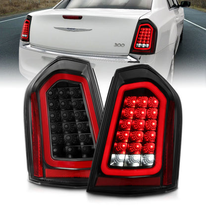 Lanternas traseiras de LED ANZO 11-14 Chrysler 300 pretas com sequencial