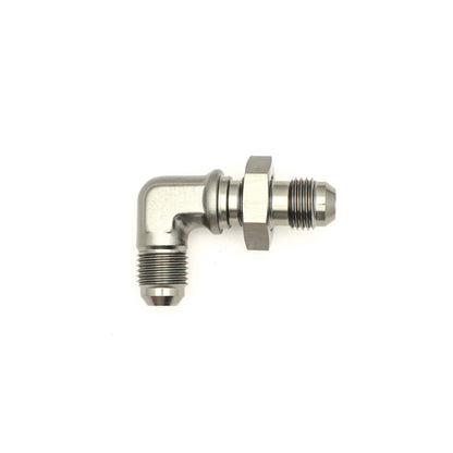 DeatschWerks 6AN macho Flare a 6AN macho Flare adaptador de mamparo de 90 grados, anodizado, negro mate
