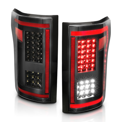 Lanternas traseiras de LED ANZO 15-17 Ford F-150 pretas com sequencial